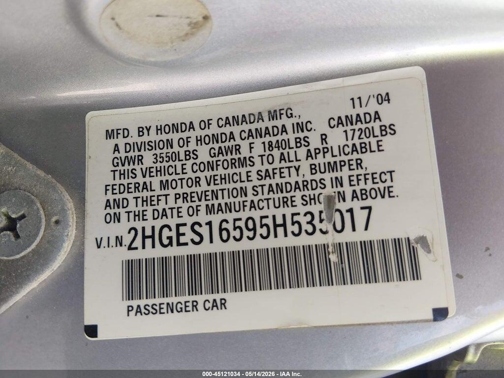 2HGES16595H535017 2005 HONDA CIVIC photo no. 9