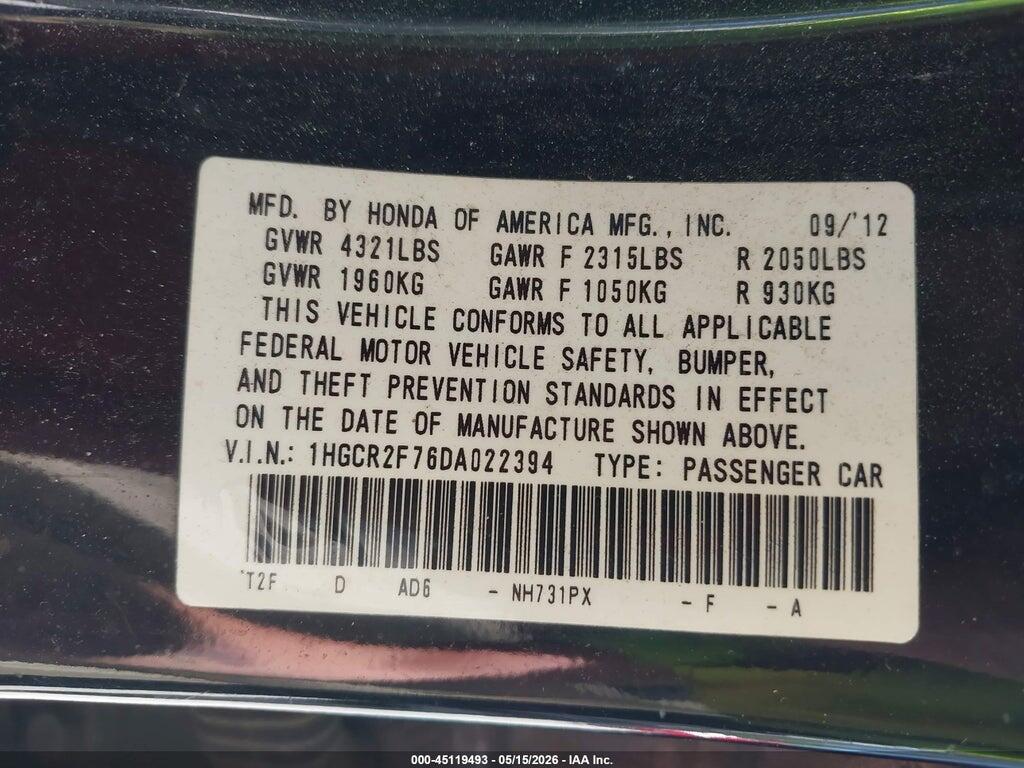 1HGCR2F76DA022394 2013 HONDA ACCORD photo no. 9