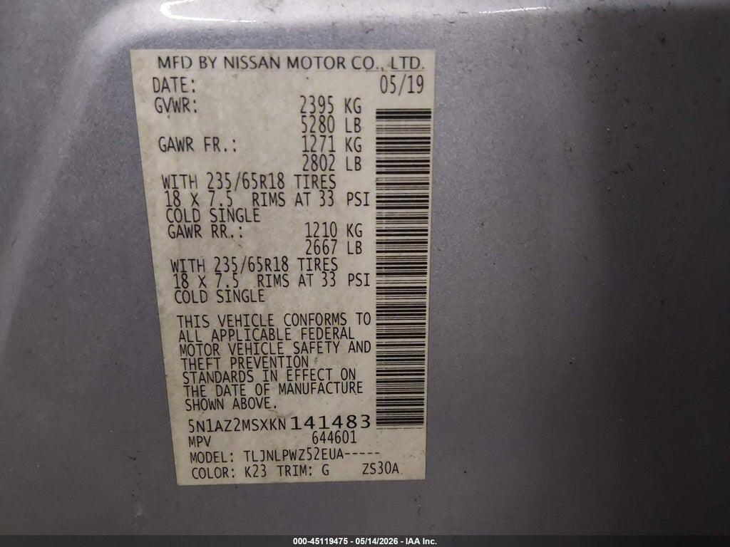5N1AZ2MSXKN141483 2019 NISSAN MURANO photo no. 9