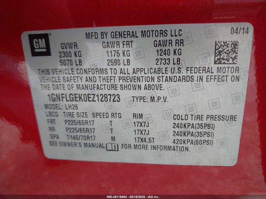 1GNFLGEK0EZ128723 2014 CHEVROLET EQUINOX photo no. 9