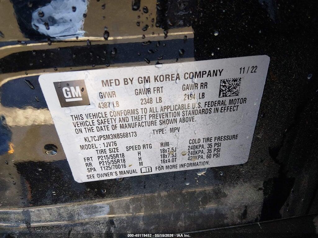 KL7CJPSM3NB568173 2022 CHEVROLET TRAX photo no. 9