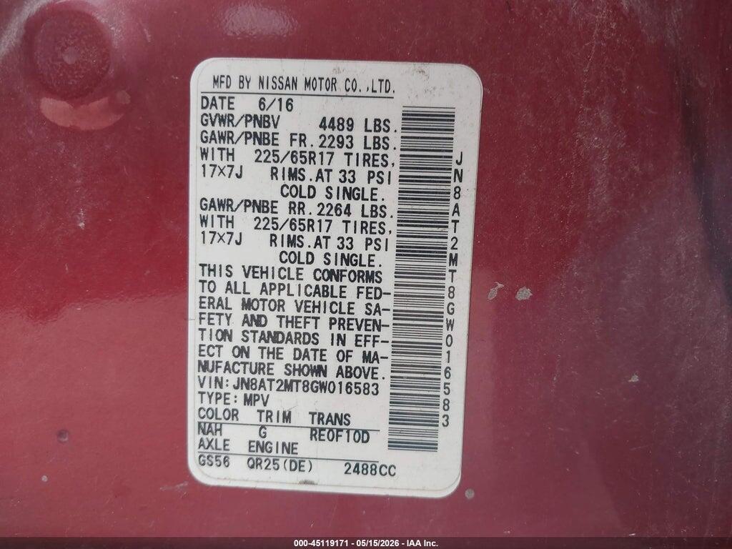 JN8AT2MT8GW016583 2016 NISSAN ROGUE photo no. 9