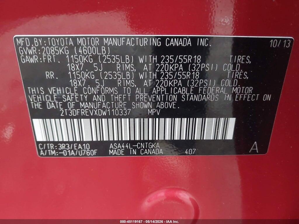 2T3DFREVXDW110337 2013 TOYOTA RAV4 photo no. 9