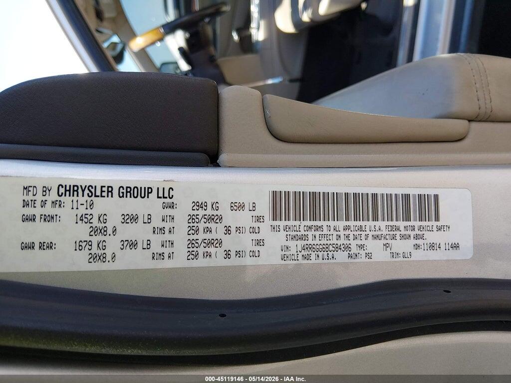 1J4RR6GG6BC584306 2011 JEEP GRAND CHEROKEE photo no. 9