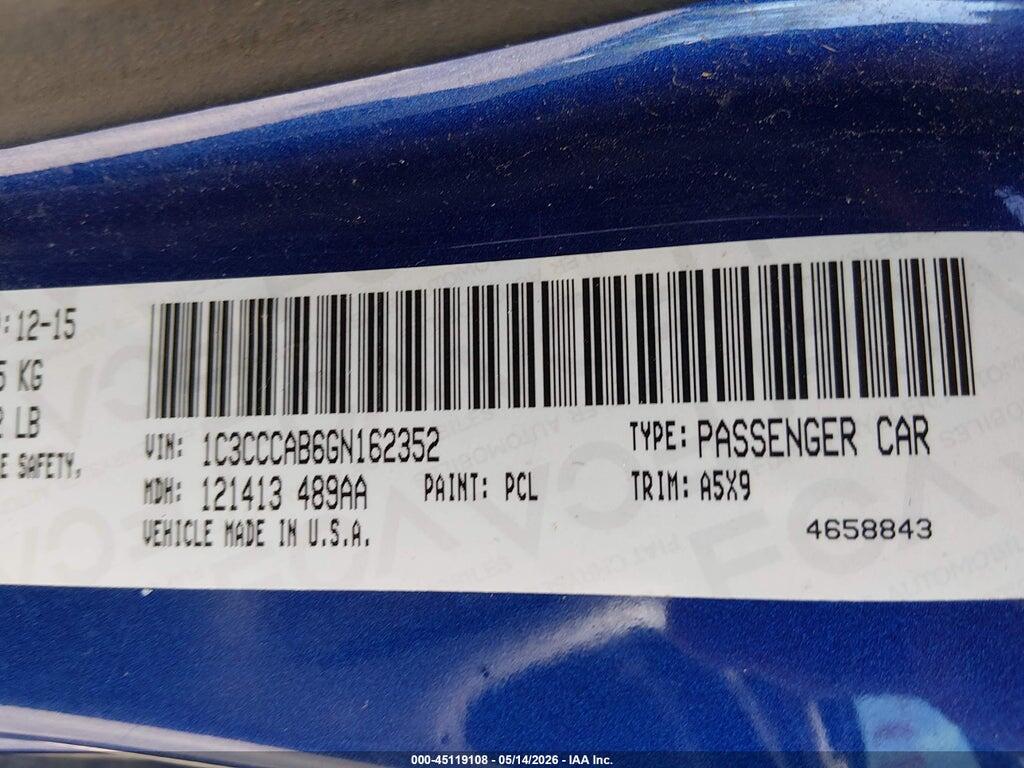 1C3CCCAB6GN162352 2016 CHRYSLER 200 photo no. 9