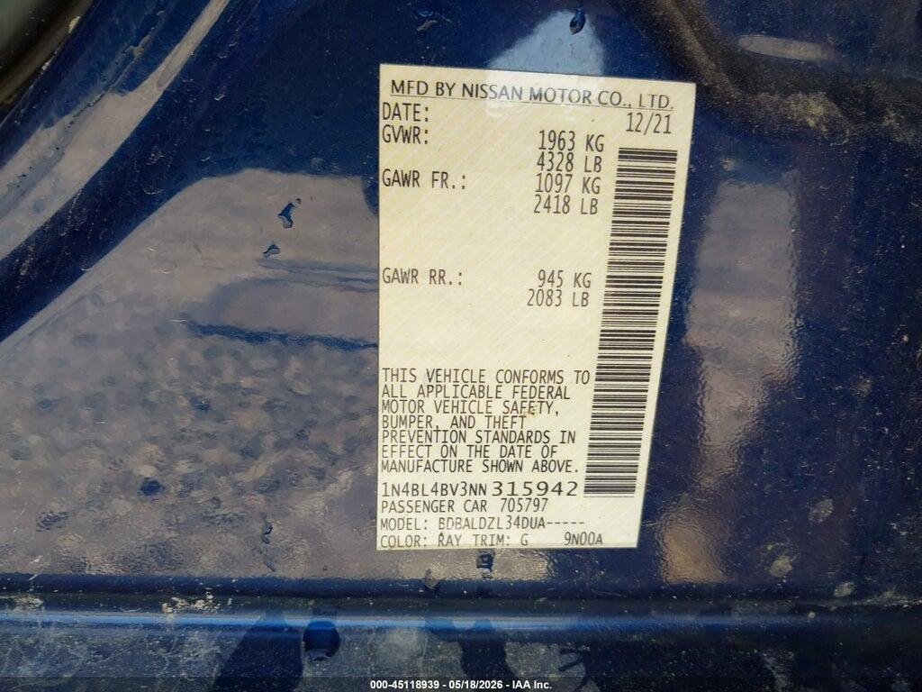 1N4BL4BV3NN315942 2022 NISSAN ALTIMA photo no. 9