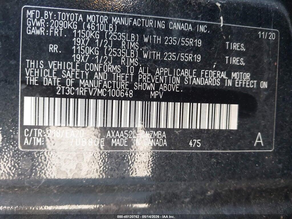 2T3C1RFV7MC100648 2021 TOYOTA RAV4 photo no. 9