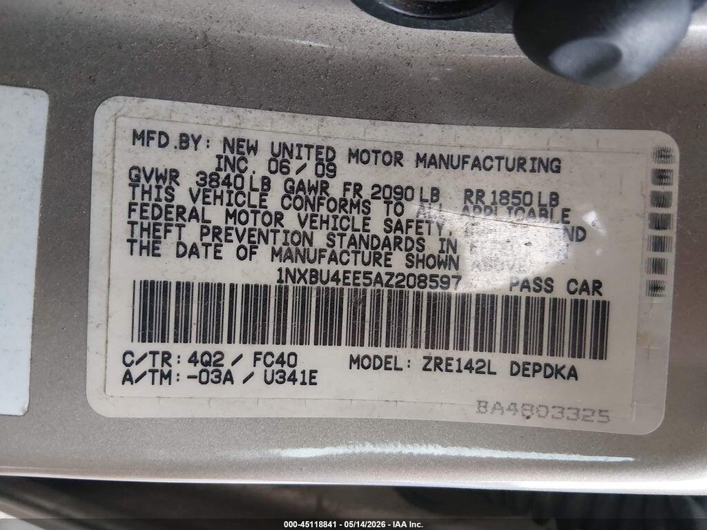 1NXBU4EE5AZ208597 2010 TOYOTA COROLLA photo no. 9