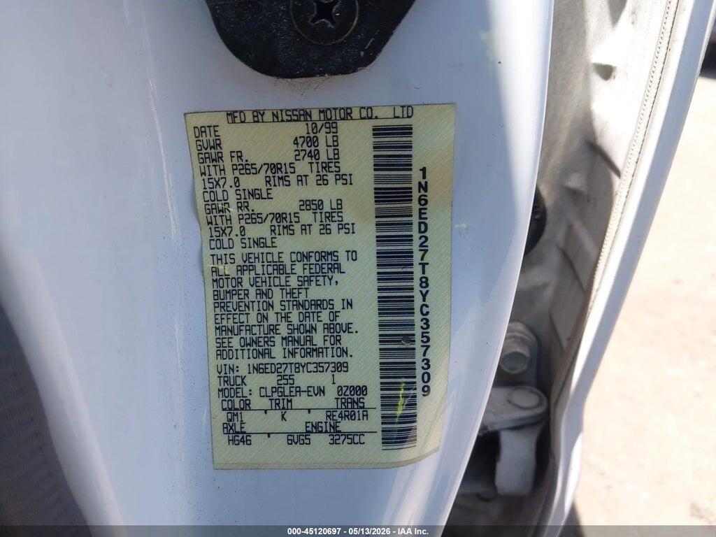 1N6ED27T8YC357309 2000 NISSAN FRONTIER photo no. 9