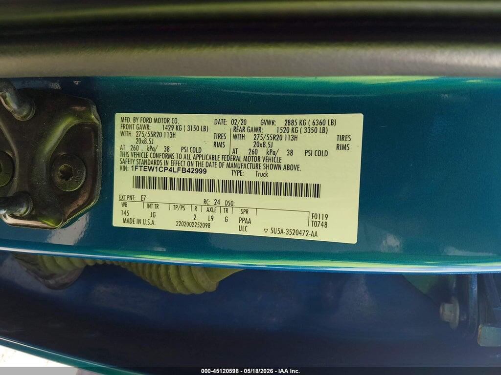 1FTEW1CP4LFB42999 2020 FORD F-150 photo no. 9