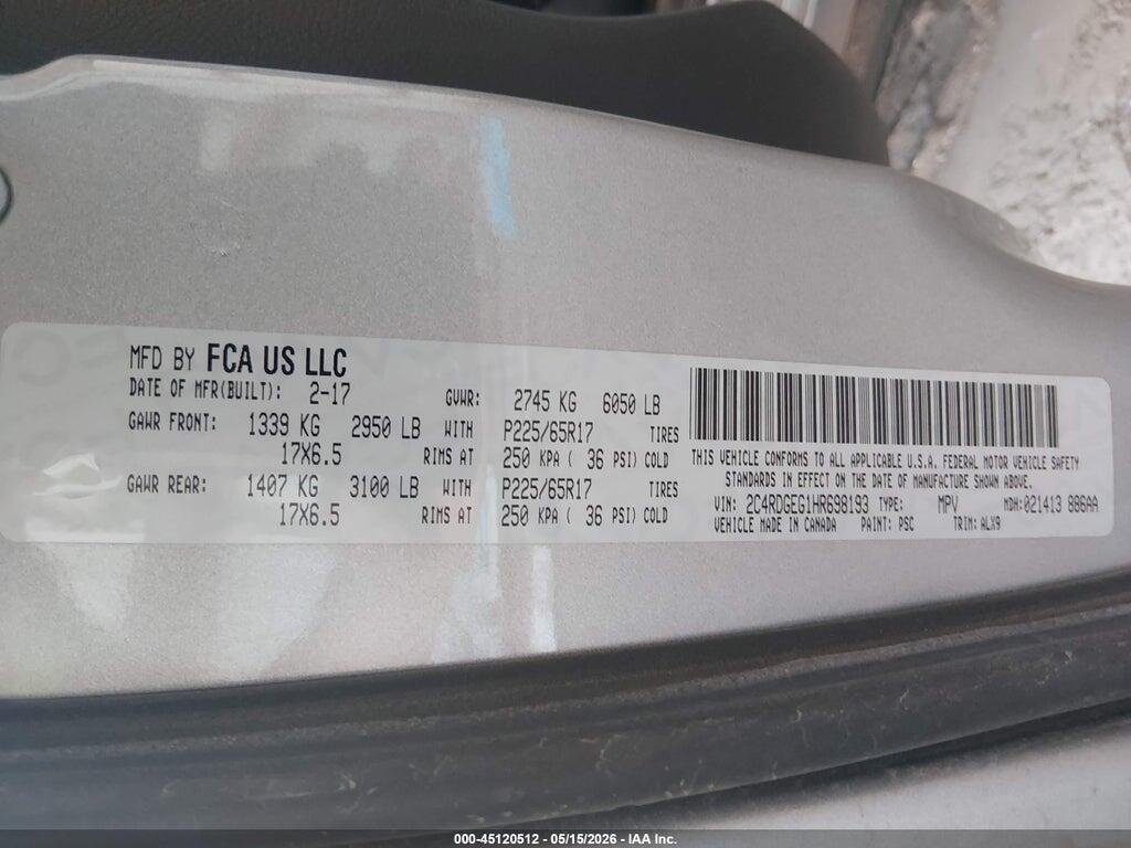 2C4RDGEG1HR698193 2017 DODGE GRAND CARAVAN photo no. 9