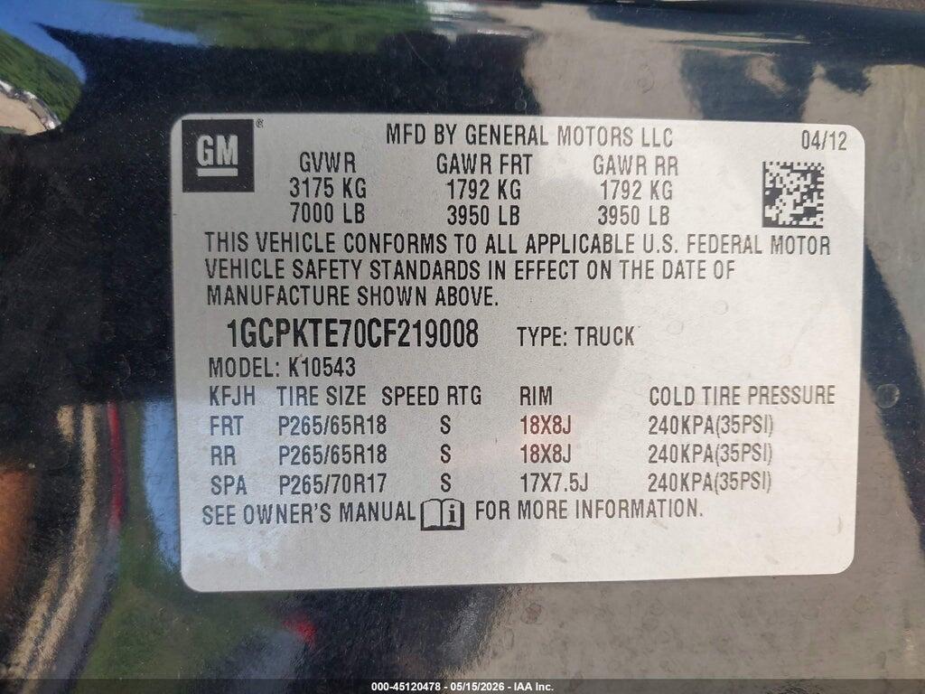 1GCPKTE70CF219008 2012 CHEVROLET SILVERADO 1500 photo no. 9