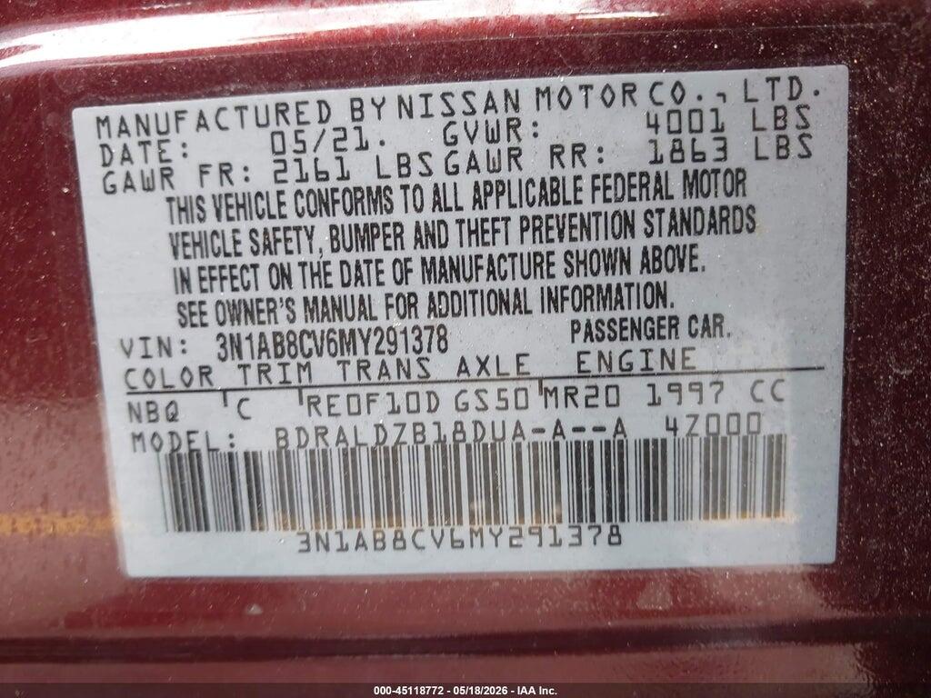 3N1AB8CV6MY291378 2021 NISSAN SENTRA photo no. 9