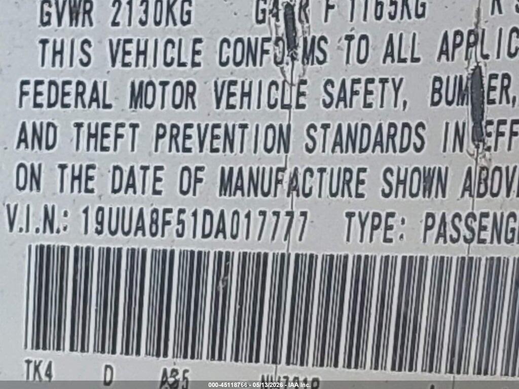 19UUA8F51DA017777 2013 ACURA TL photo no. 9
