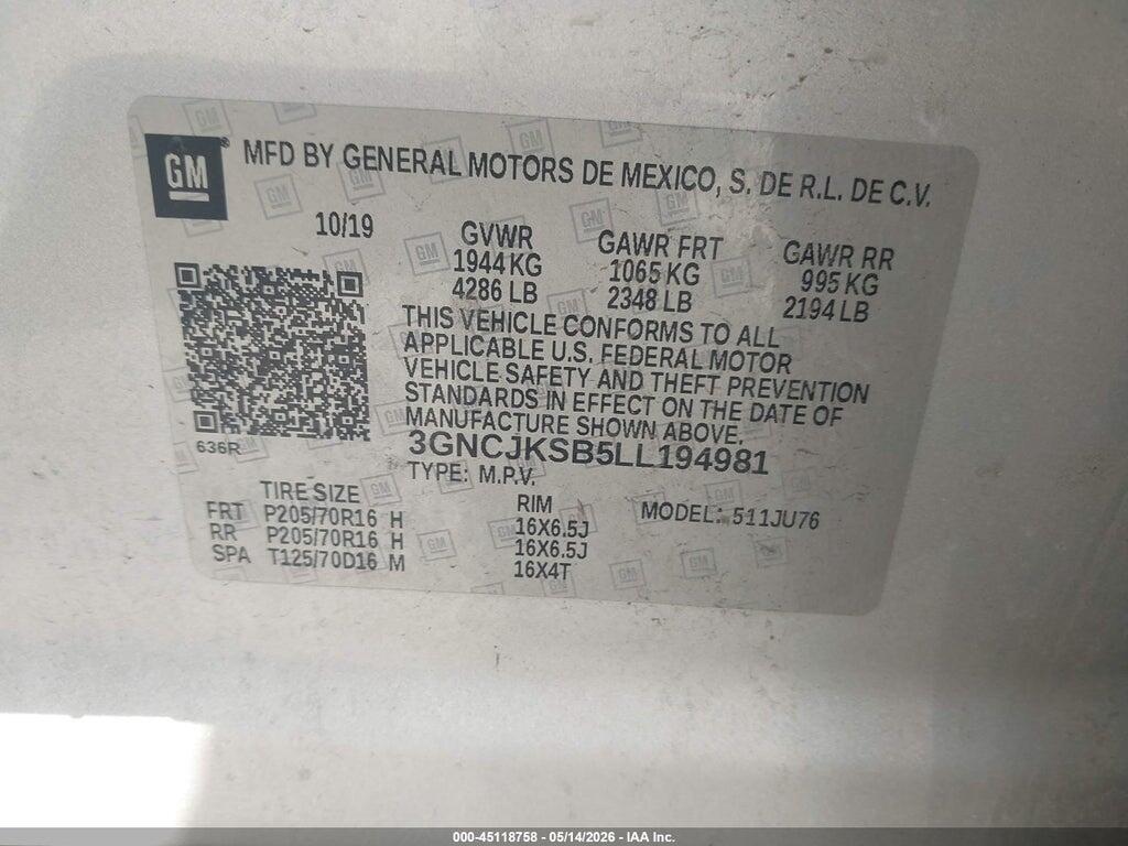 3GNCJKSB5LL194981 2020 CHEVROLET TRAX photo no. 9