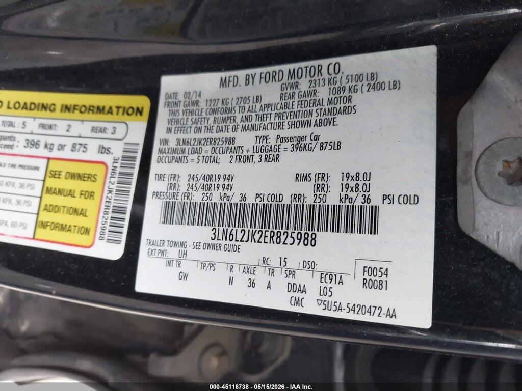 3LN6L2JK2ER825988 2014 LINCOLN MKZ photo no. 9