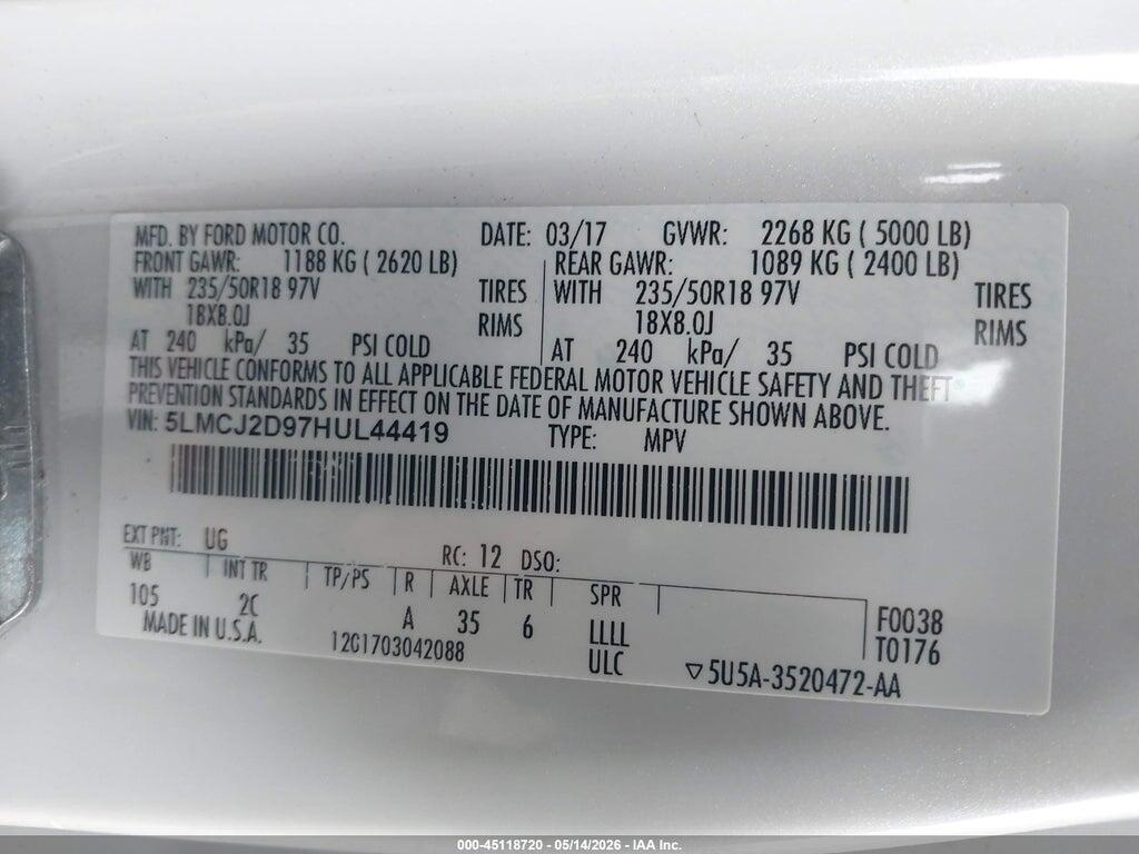 5LMCJ2D97HUL44419 2017 LINCOLN MKC photo no. 9