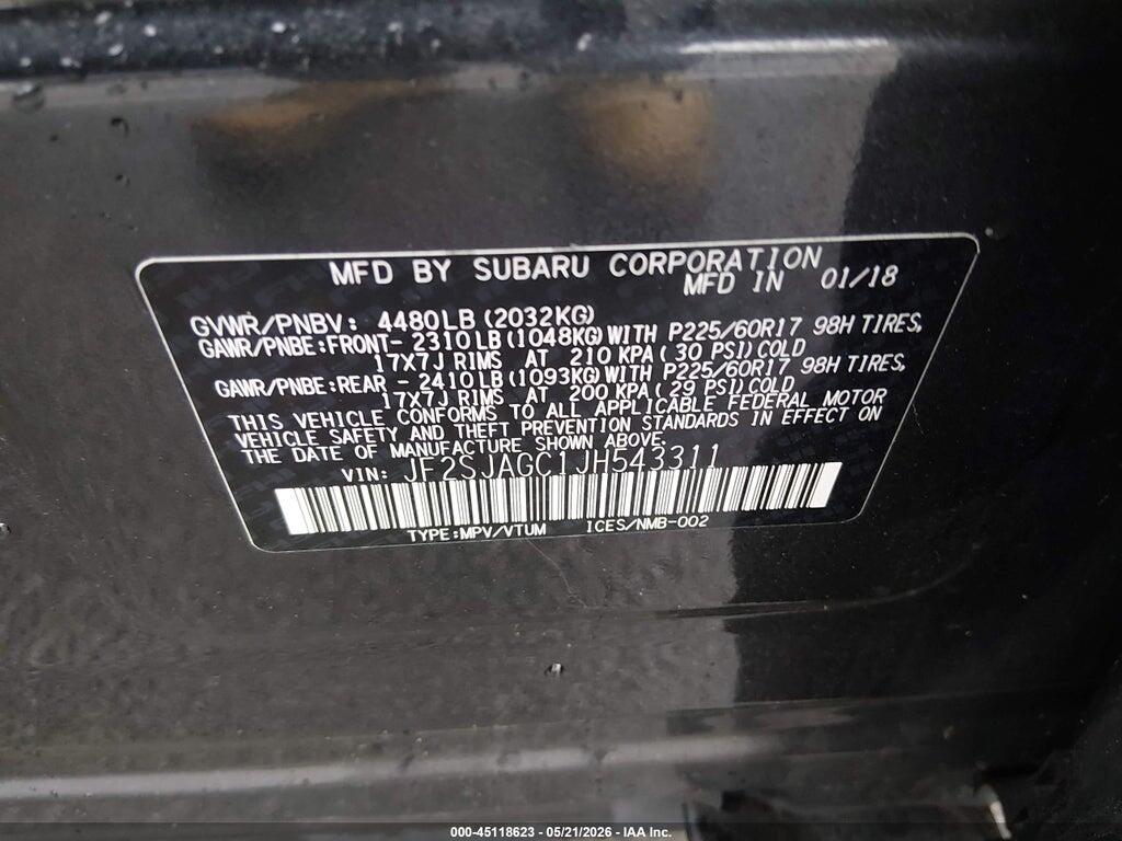 JF2SJAGC1JH543311 2018 SUBARU FORESTER photo no. 9