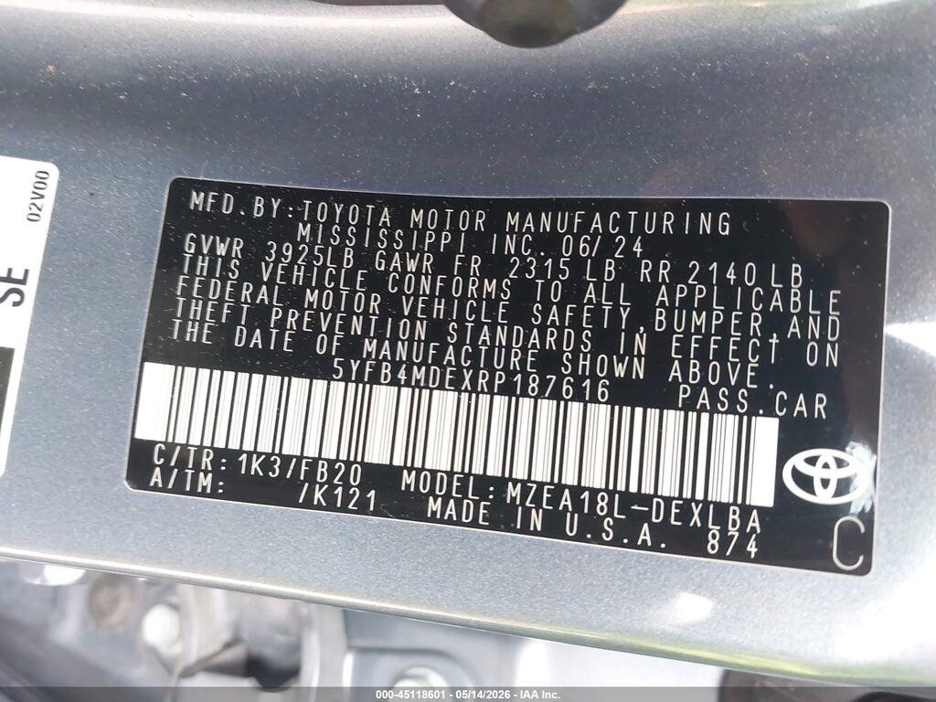 5YFB4MDEXRP187616 2024 TOYOTA COROLLA photo no. 9