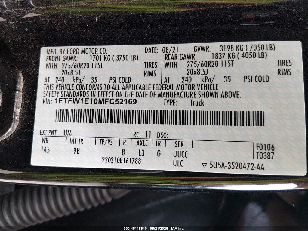 1FTFW1E10MFC52169 2021 FORD F-150 photo no. 8