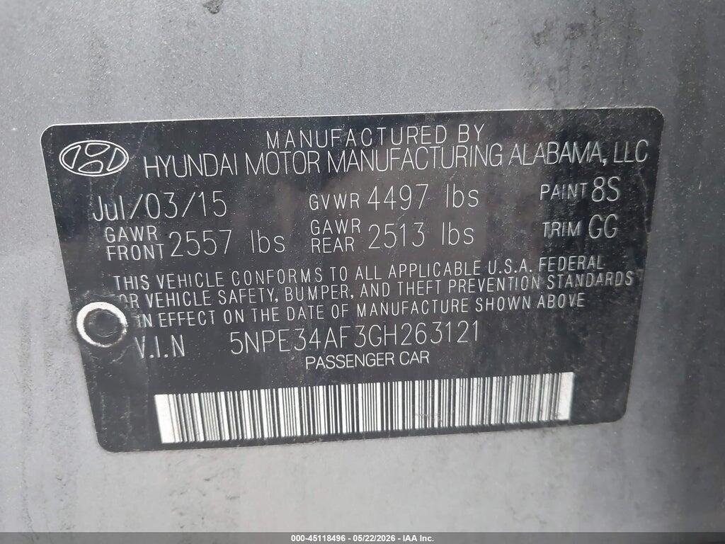 5NPE34AF3GH263121 2016 HYUNDAI SONATA photo no. 9