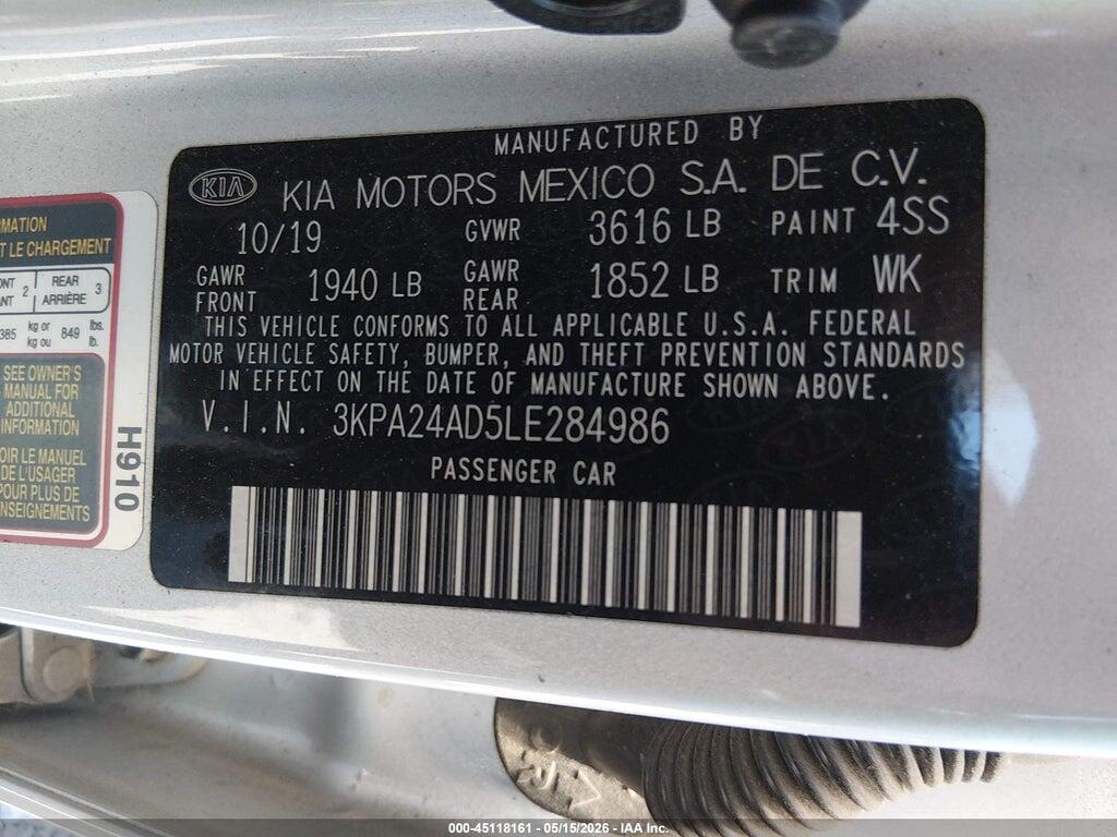3KPA24AD5LE284986 2020 KIA RIO photo no. 9