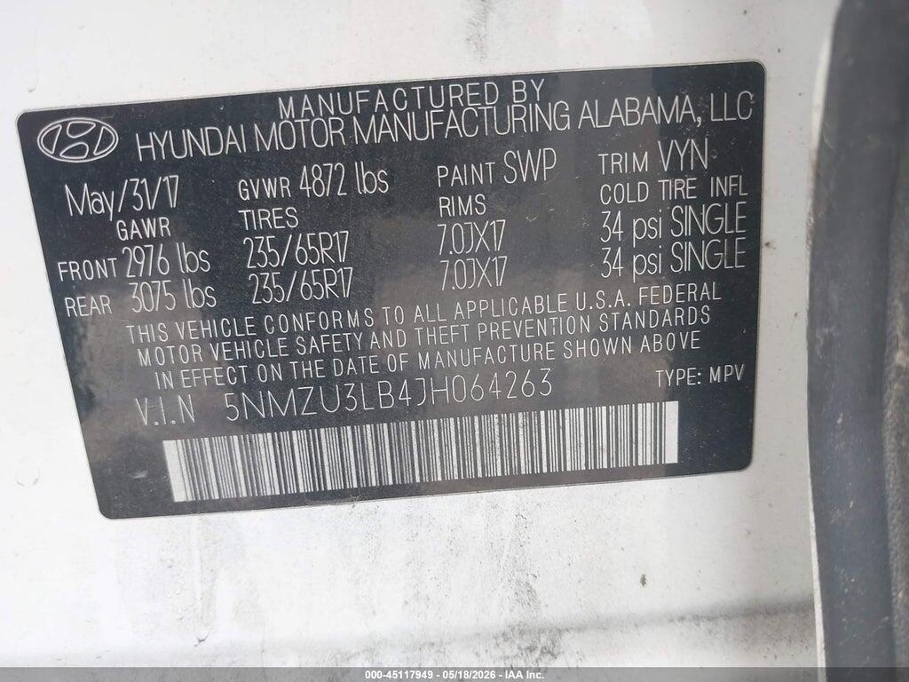 5NMZU3LB4JH064263 2018 HYUNDAI SANTA FE SPORT photo no. 9
