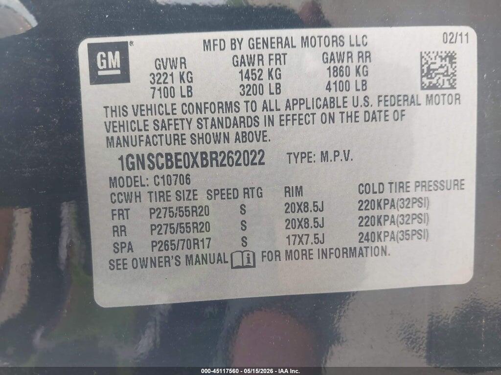 1GNSCBE0XBR262022 2011 CHEVROLET TAHOE photo no. 9