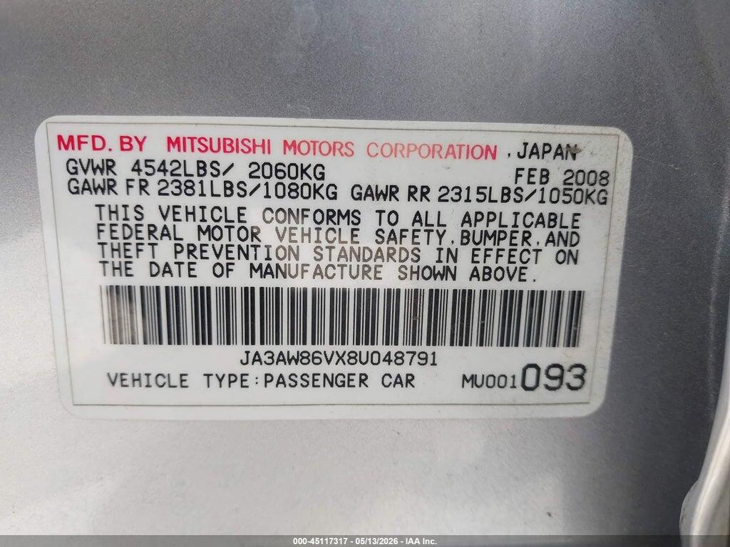 JA3AW86VX8U048791 2008 MITSUBISHI LANCER EVOLUTION photo no. 9