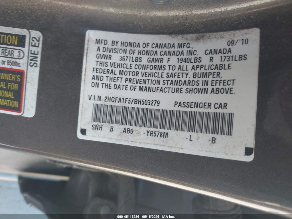 2HGFA1F57BH503279 2011 HONDA CIVIC photo no. 9