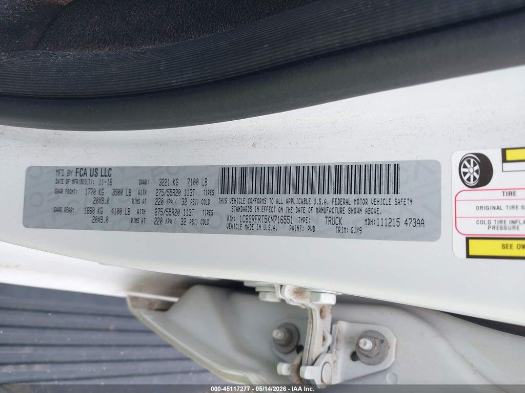 1C6SRFRT5KN716551 2019 RAM 1500 photo no. 9