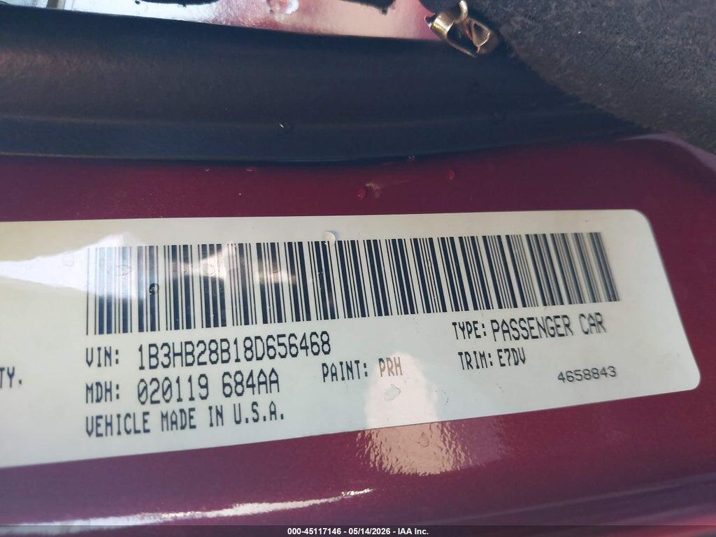 1B3HB28B18D656468 2008 DODGE CALIBER photo no. 9