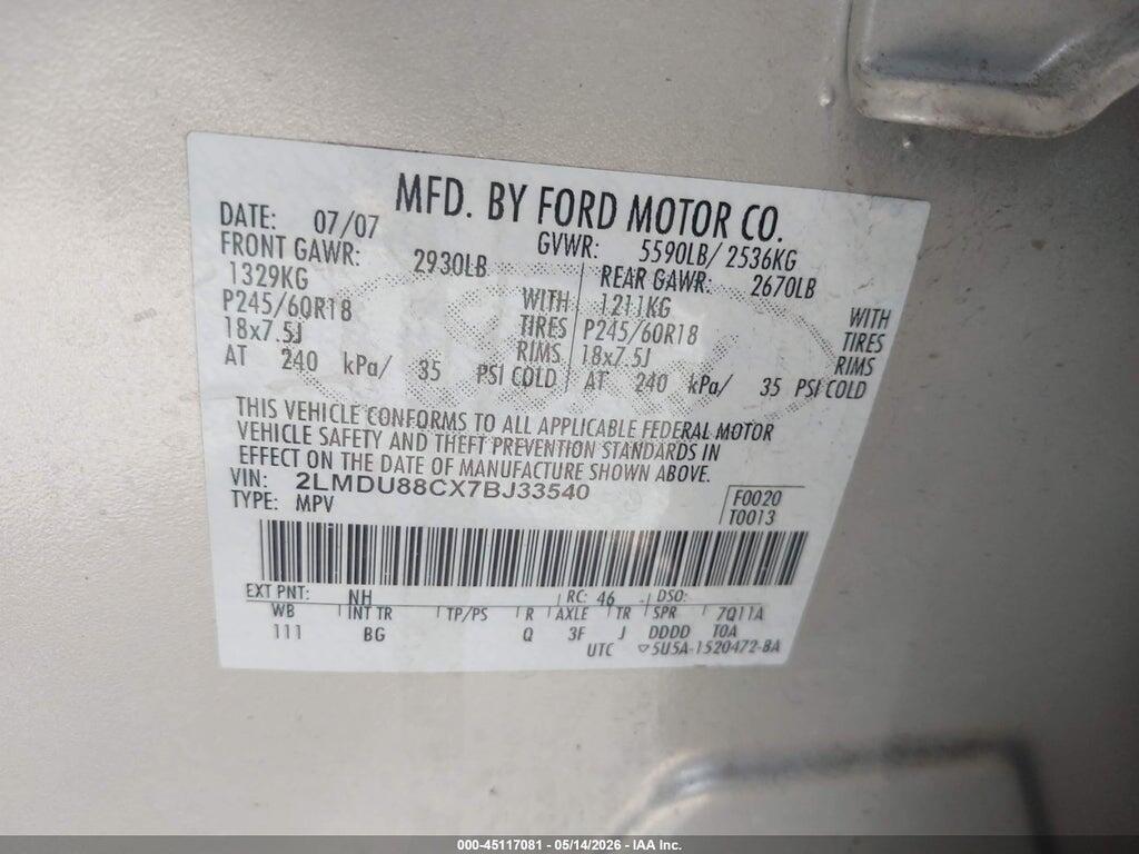 2LMDU88CX7BJ33540 2007 LINCOLN MKX photo no. 9