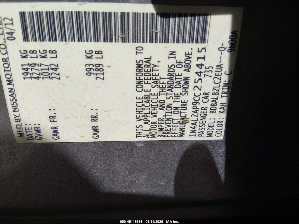 1N4AL2AP9CC254415 2012 NISSAN ALTIMA photo no. 9