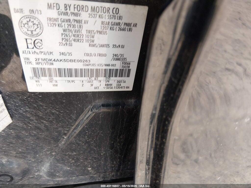 2FMDK4AK5DBE00283 2013 FORD EDGE photo no. 9