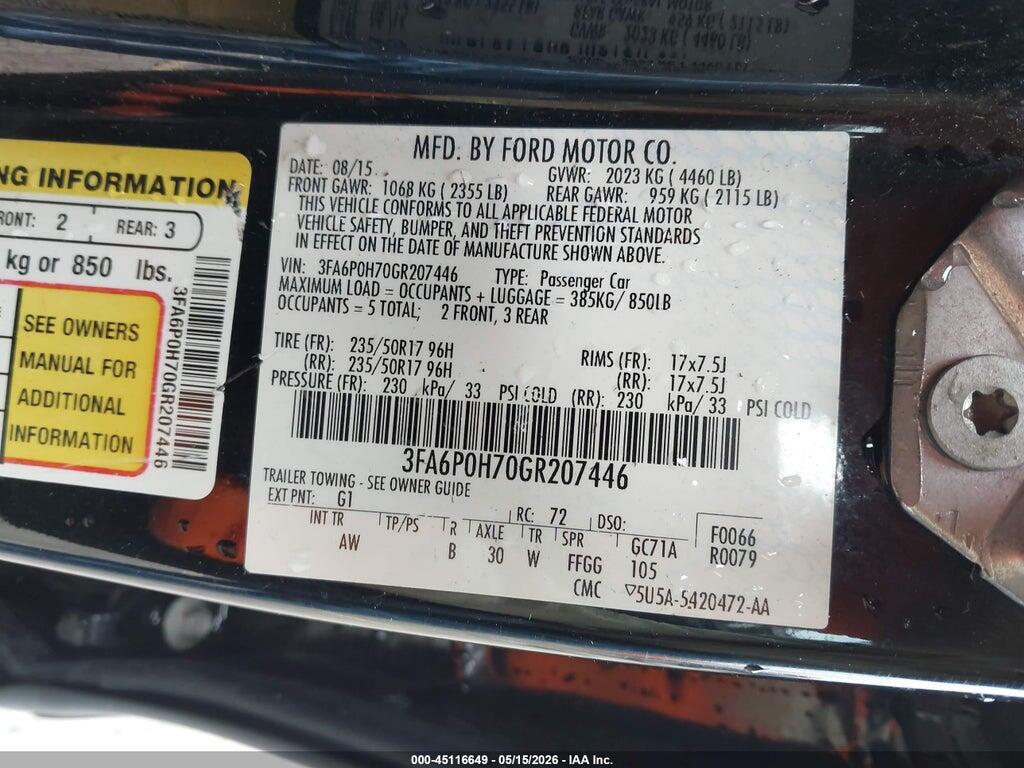 3FA6P0H70GR207446 2016 FORD FUSION photo no. 9