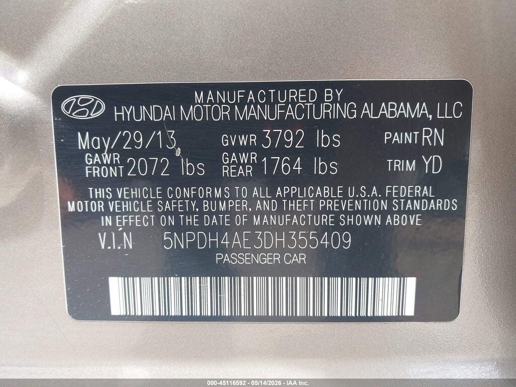 5NPDH4AE3DH355409 2013 HYUNDAI ELANTRA photo no. 9