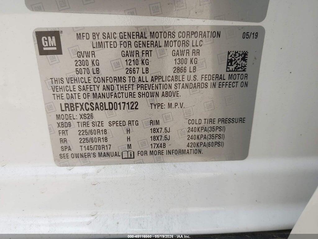LRBFXCSA8LD017122 2020 BUICK ENVISION photo no. 9