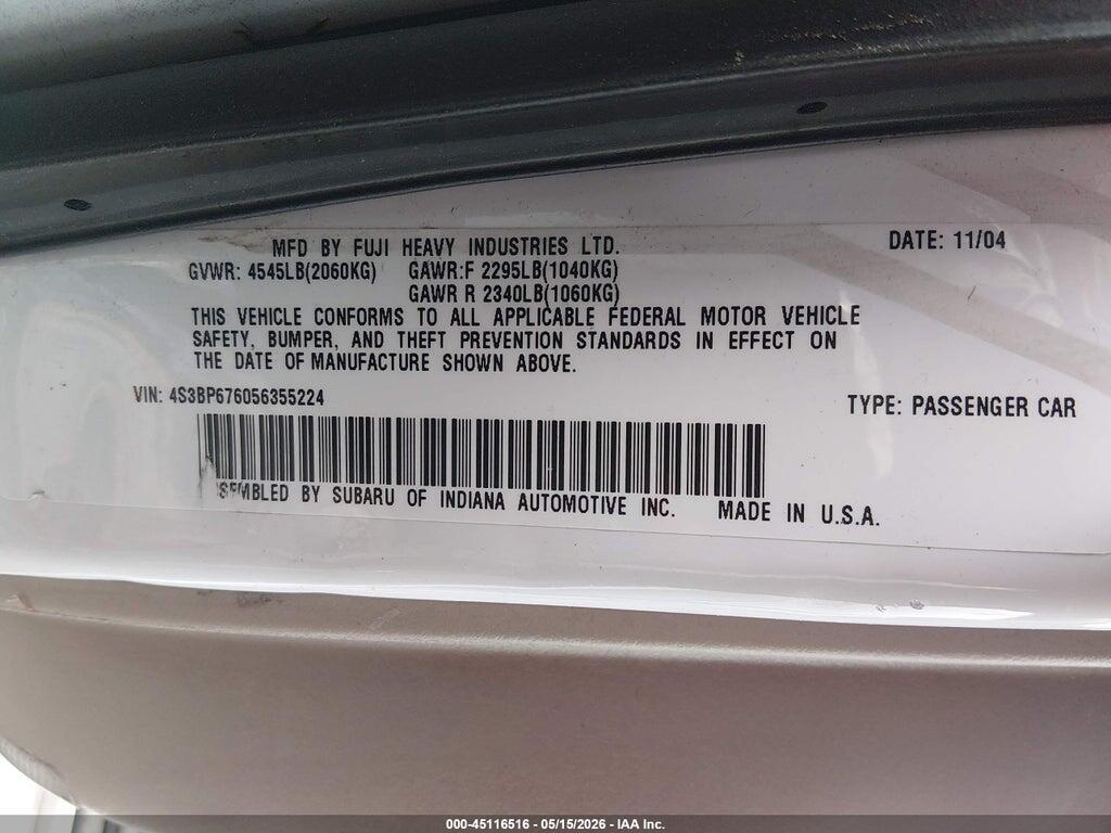 4S3BP676056355224 2005 SUBARU LEGACY photo no. 9