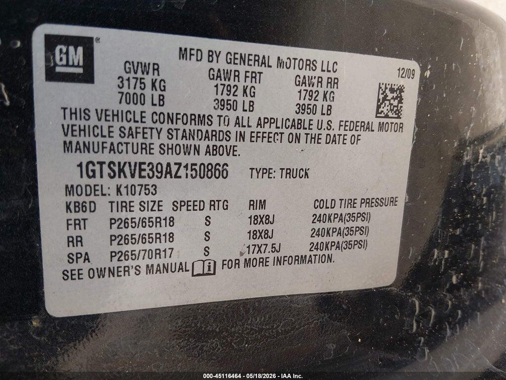 1GTSKVE39AZ150866 2010 GMC SIERRA 1500 photo no. 9