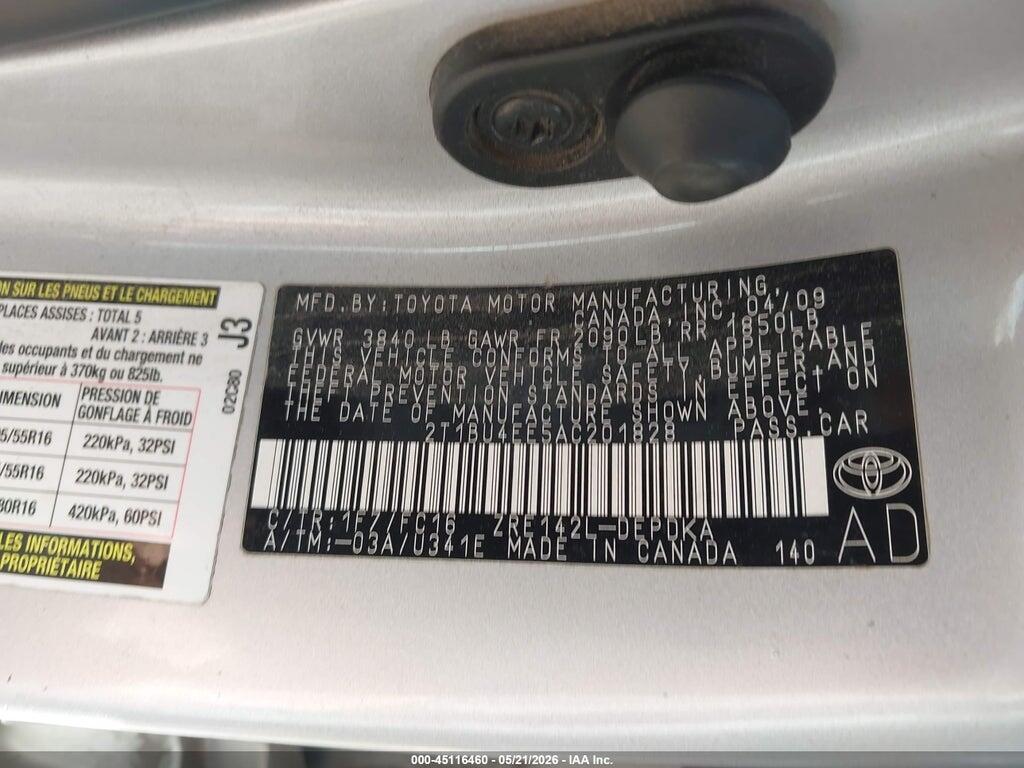 2T1BU4EE5AC201828 2010 TOYOTA COROLLA photo no. 9
