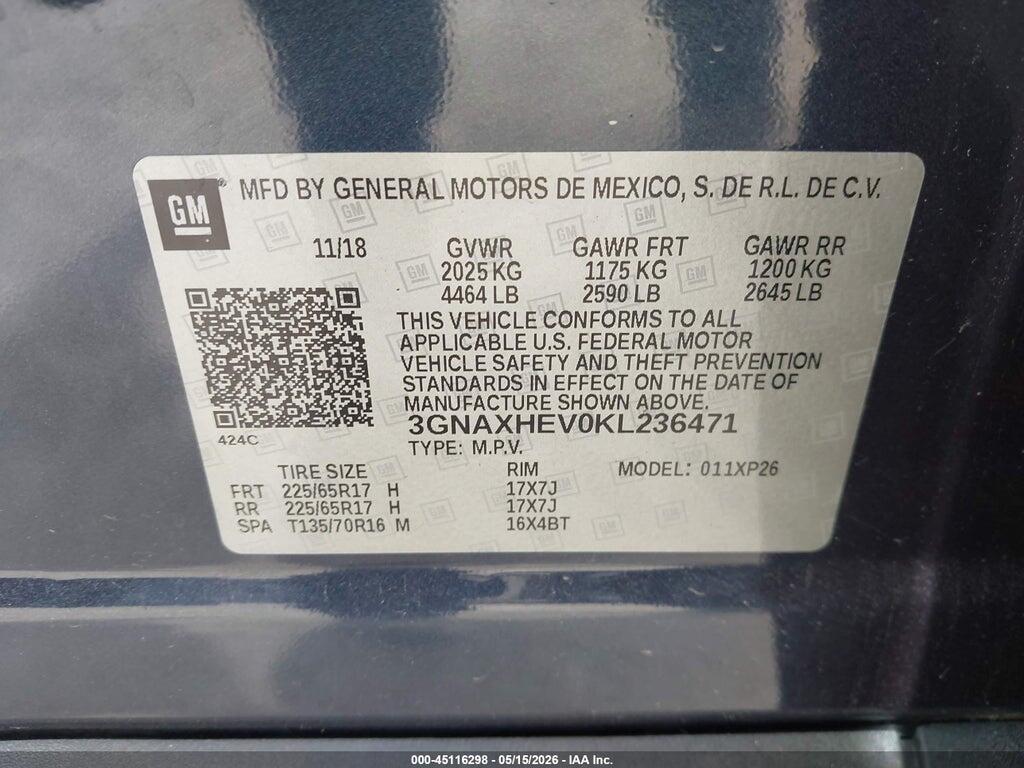 3GNAXHEV0KL236471 2019 CHEVROLET EQUINOX photo no. 9