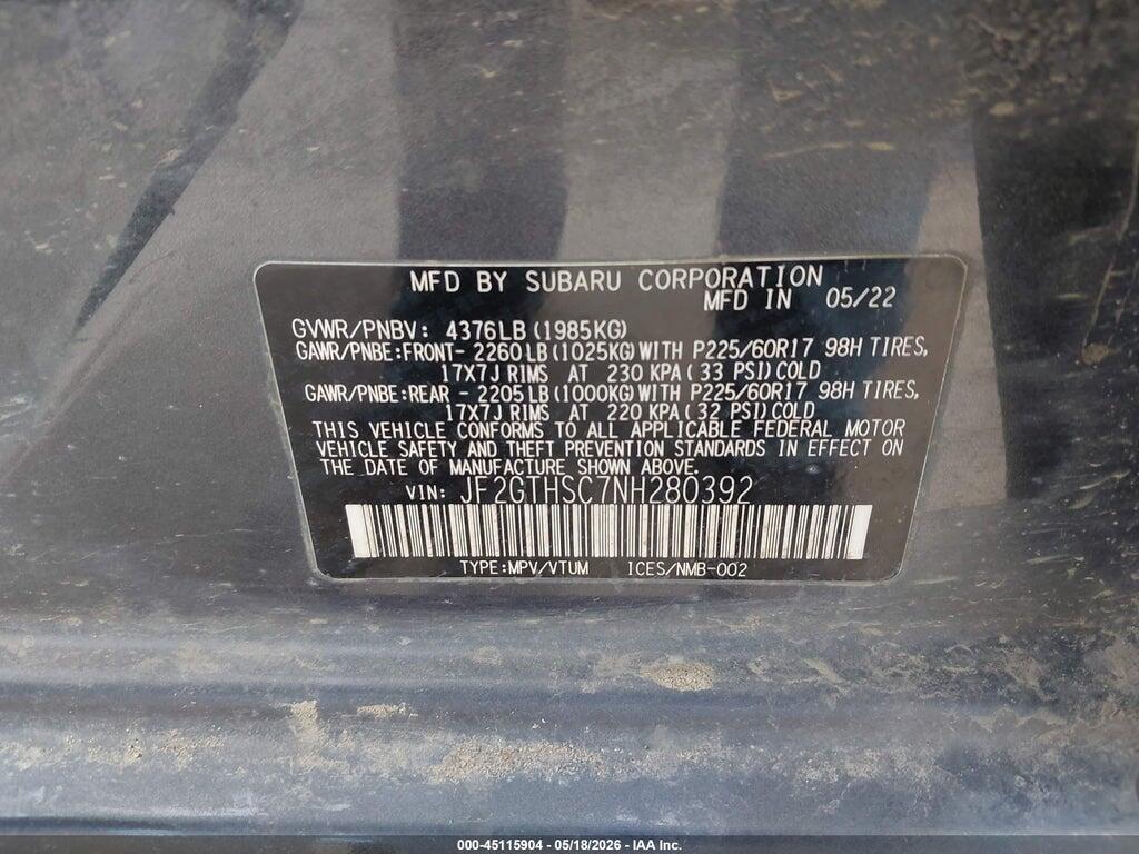 JF2GTHSC7NH280392 2022 SUBARU CROSSTREK photo no. 9