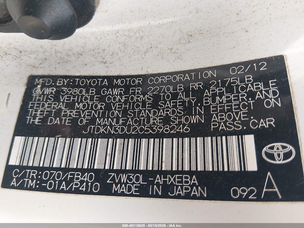 JTDKN3DU2C5398246 2012 TOYOTA PRIUS photo no. 9