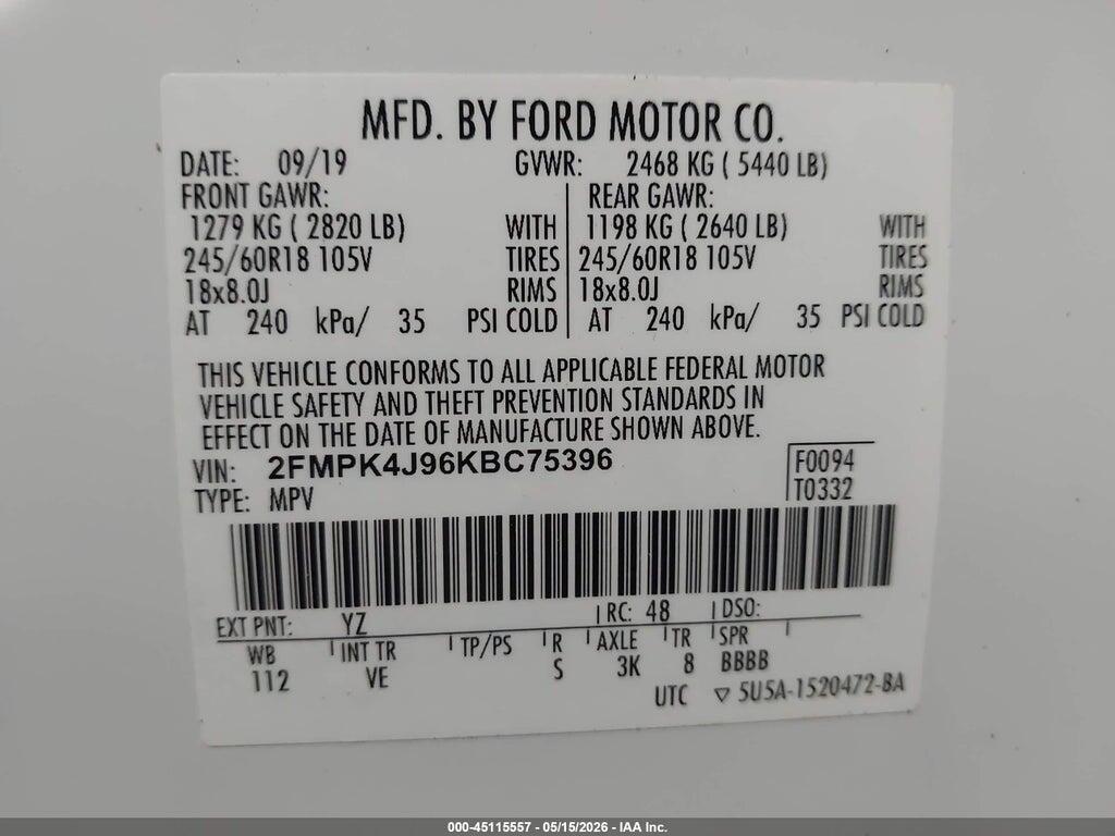 2FMPK4J96KBC75396 2019 FORD EDGE photo no. 9