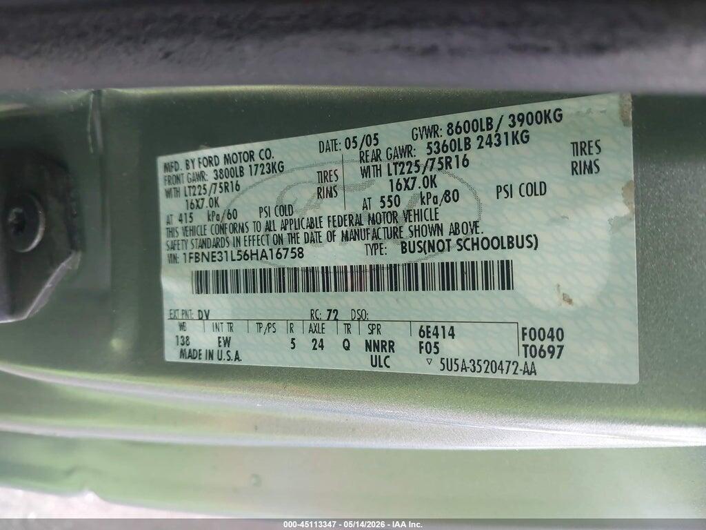 1FBNE31L56HA16758 2006 FORD E-350 SUPER DUTY photo no. 9