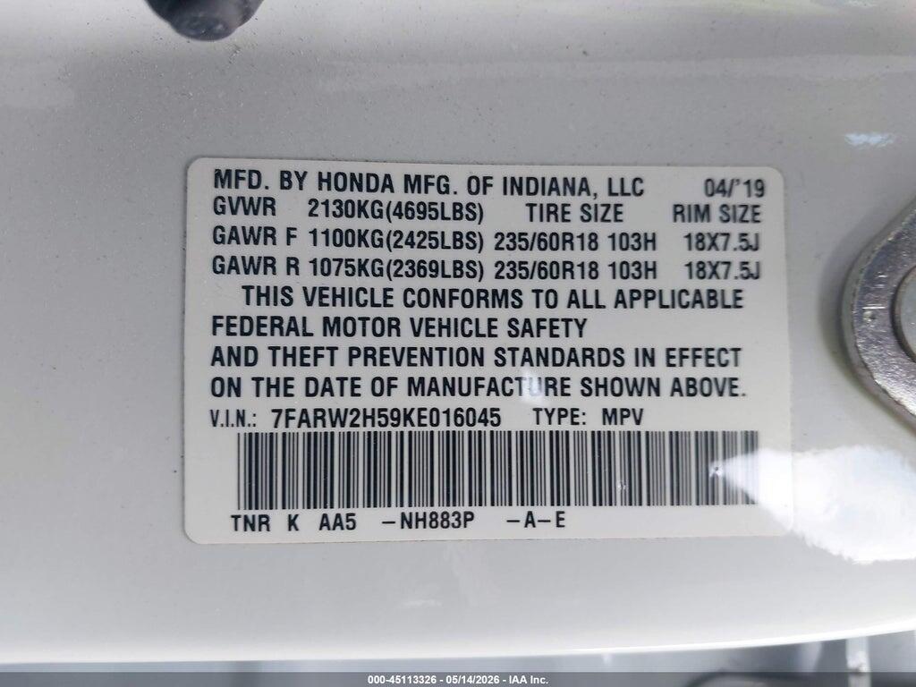 7FARW2H59KE016045 2019 HONDA CR-V photo no. 9