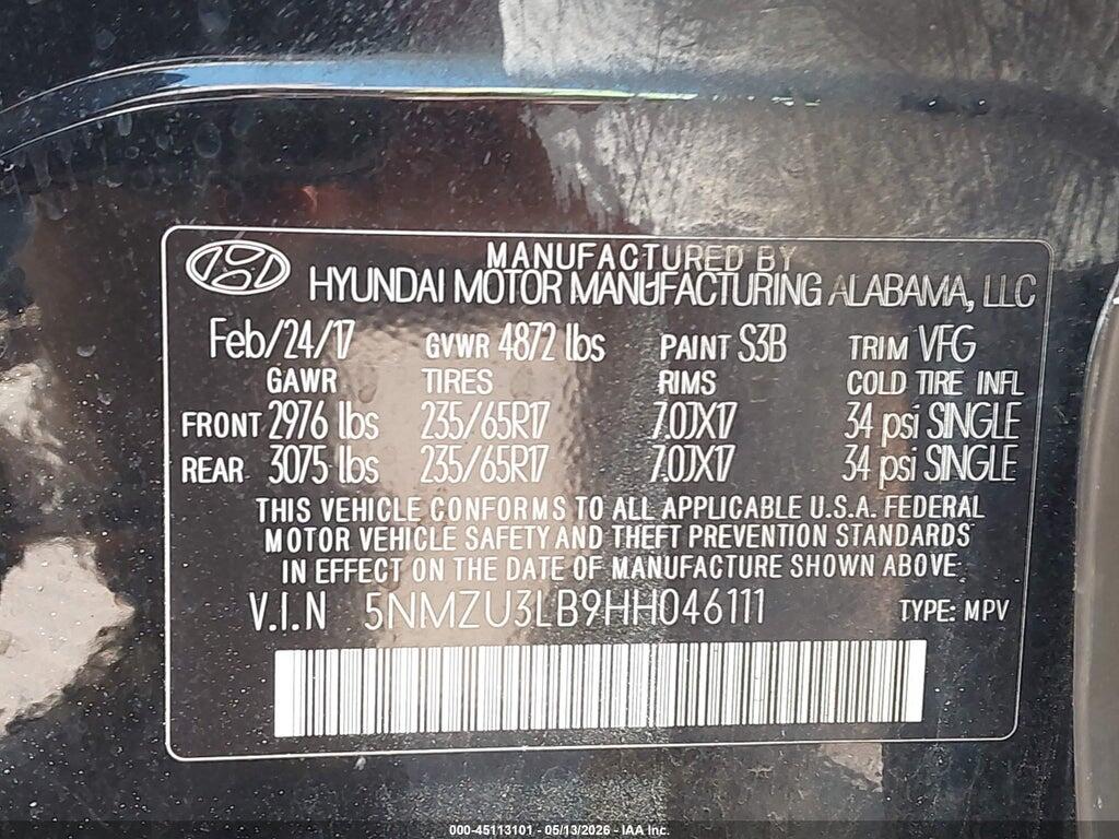 5NMZU3LB9HH046111 2017 HYUNDAI SANTA FE SPORT photo no. 9