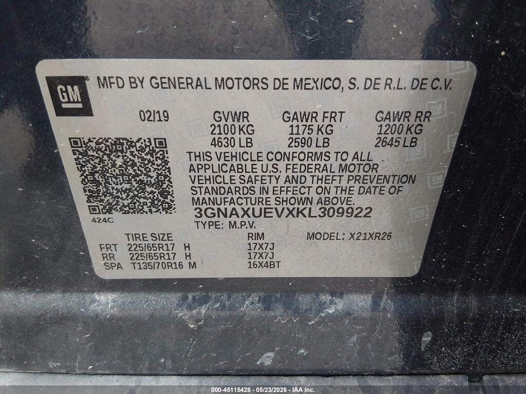 3GNAXUEVXKL309922 2019 CHEVROLET EQUINOX photo no. 9