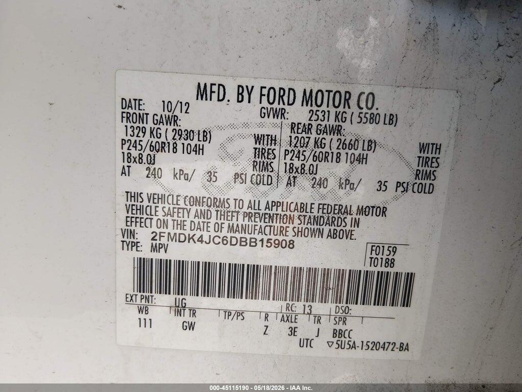 2FMDK4JC6DBB15908 2013 FORD EDGE photo no. 9